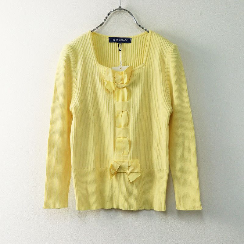 新品　M's GRACY　エムズグレイシー　シアースリーブニット　イエロー　38 エムズグレイシー M'SGRACY グログランリボン リブニットプルオーバー