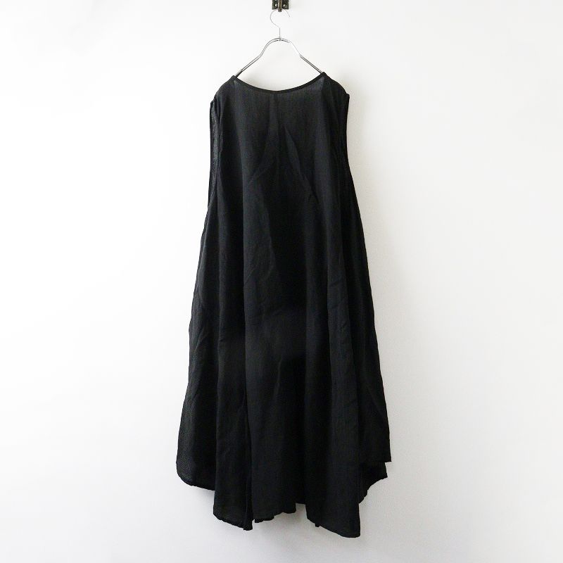 2025 AW ネストローブ nest Robe リネン サークルヘムノースリーブワンピース F ブラック トップス 前後着