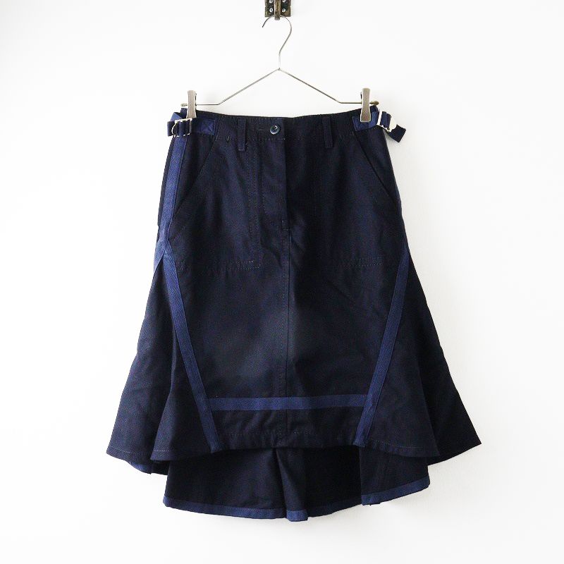 サカイ sacai ウールマーメイドスカート 1 ネイビー テープデザイン ボトムス フ デザイン アジャスター
