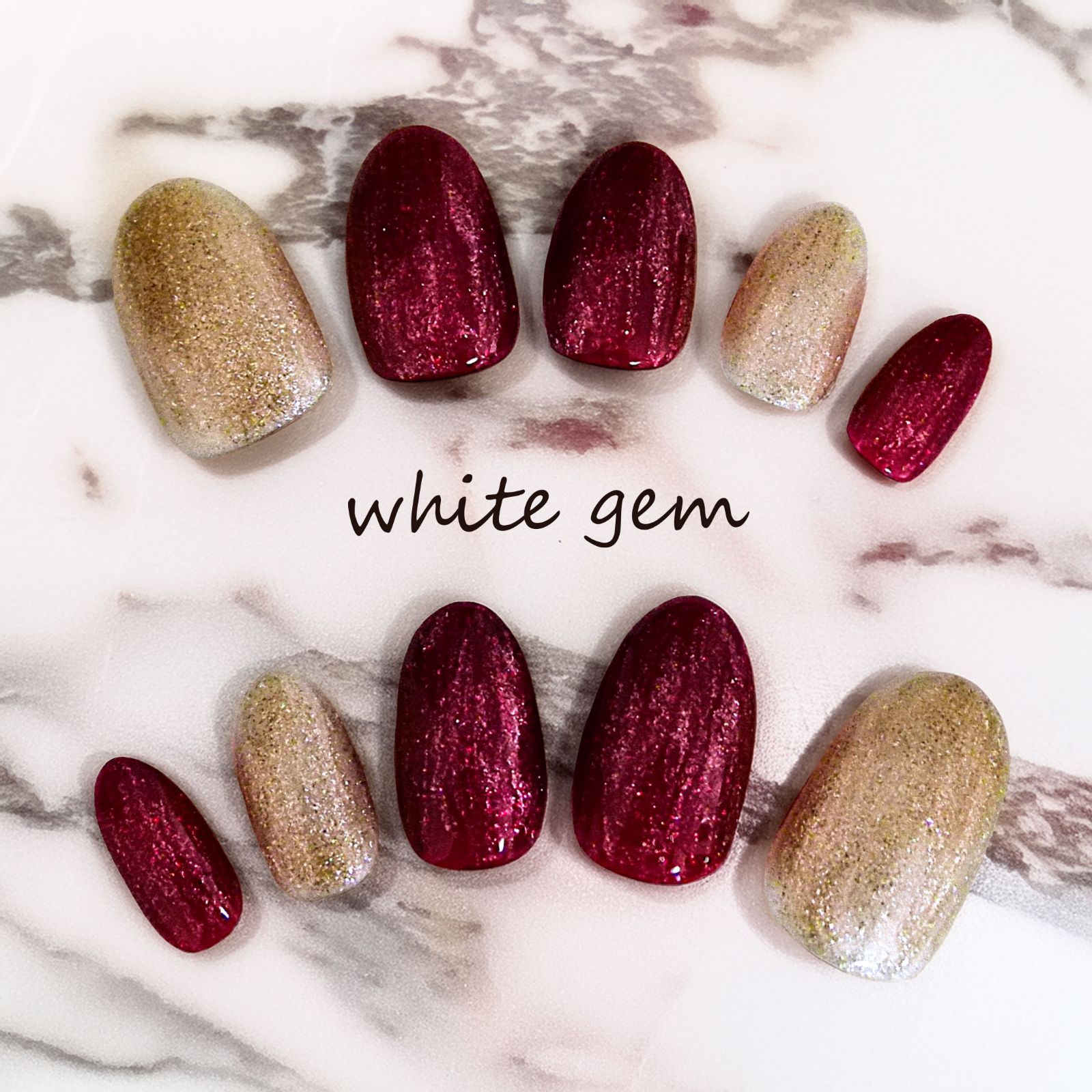 【オーダー】ネイルチップ クリスマスネイル キラキラネイル 紅と金の煌めき ゴールド×ボルドーレッド キラキラグリッター ネイル