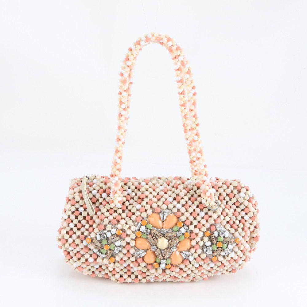 美品 アンテプリマ ビーズ ハンドバッグ トート ピンク レディース RRM