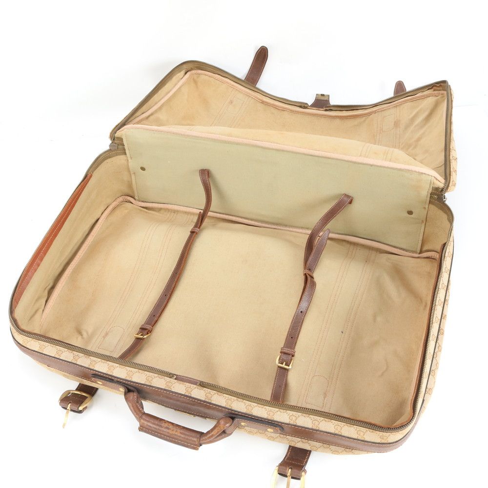 美品 グッチ GG キャンバス シェリー ライン レザー ボストン バッグ