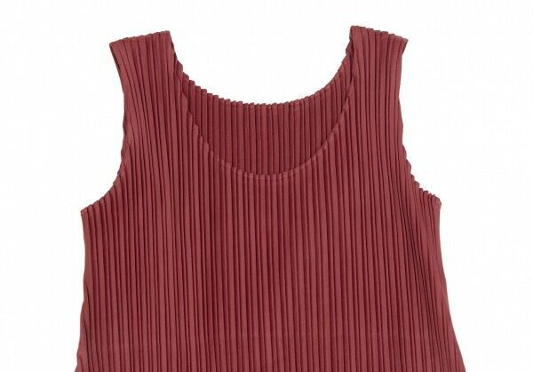PLEATS PLEASE プリーツ　ボルドー　ノースリーブ　フリンジ プリーツプリーズPLEATS PLEASE フリンジノースリーブワンピース