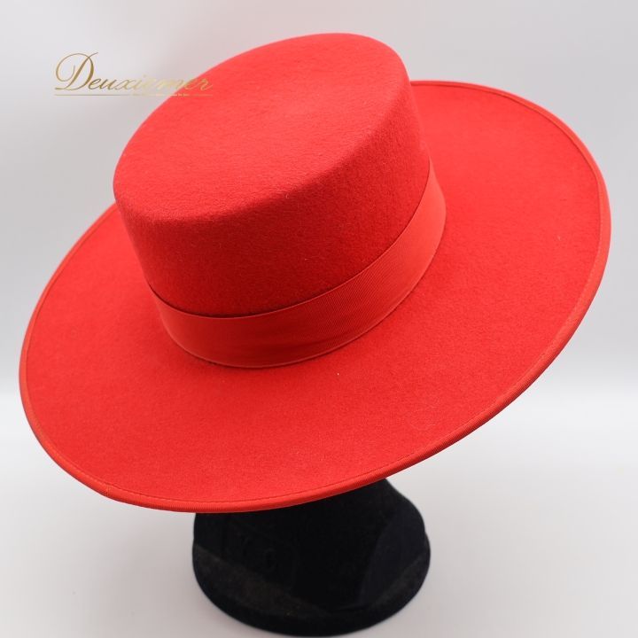 フラメンコ 衣装 コルドベス ハット レッド系 アントニオガルシア ANTONIO GARCIA 赤 ケース付き 帽子 ぼうし つば リボン テープ ダンス用 舞台 発表会 つば付き シンプル 無地 練習 レッスン おしゃれ 小物 透明 プレス板 鮮やか