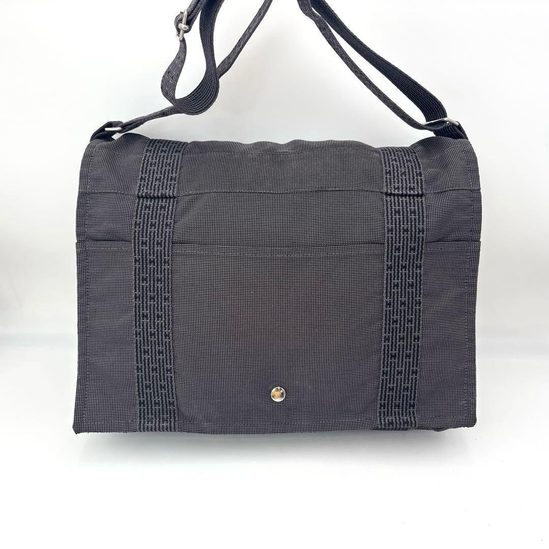 エルメス エールライン バサス MM メッセンジャーバッグ ショルダーバッグ キャンバス グレー系 フランス製 鞄 カバン カデナ 鍵付き