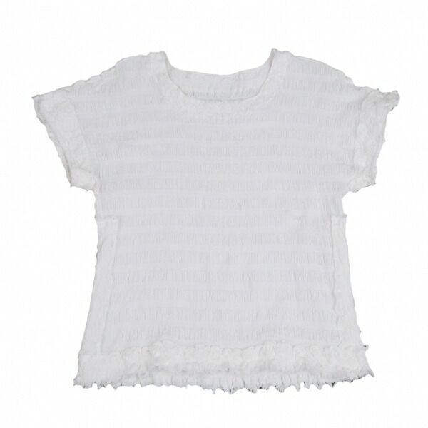 me by ISSEY MIYAKE フリル付きストライプ半袖トップス イッセイミヤケ ミーISSEY MIYAKE me ストライプ織り裁ち切り半袖