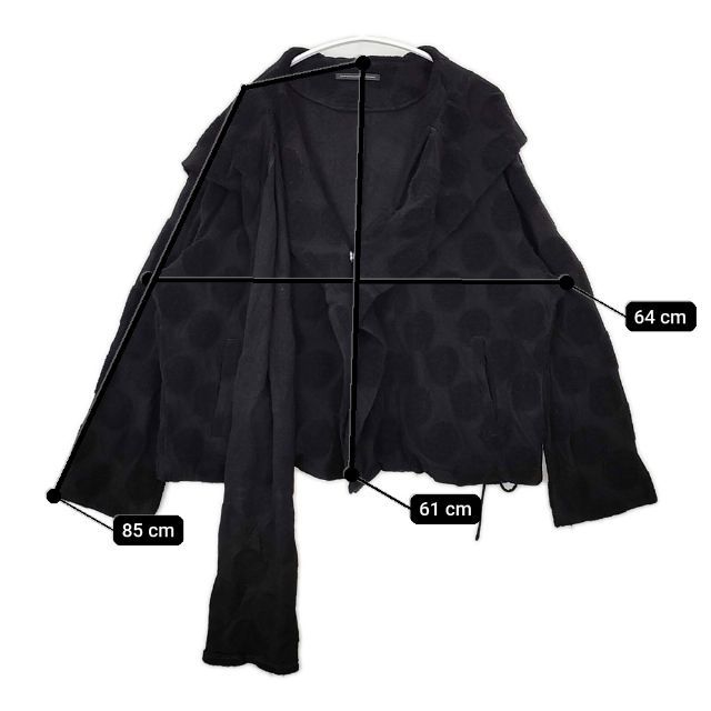 Y’s フード付き ドット 羽織 yo-t07-064 コットンウール ジャケット ブラック レディース ワイズ/Yohji【中古】5-1127T∞ Y's フード付き ドット 羽織 yo-t07-064 コットンウール ジャケット