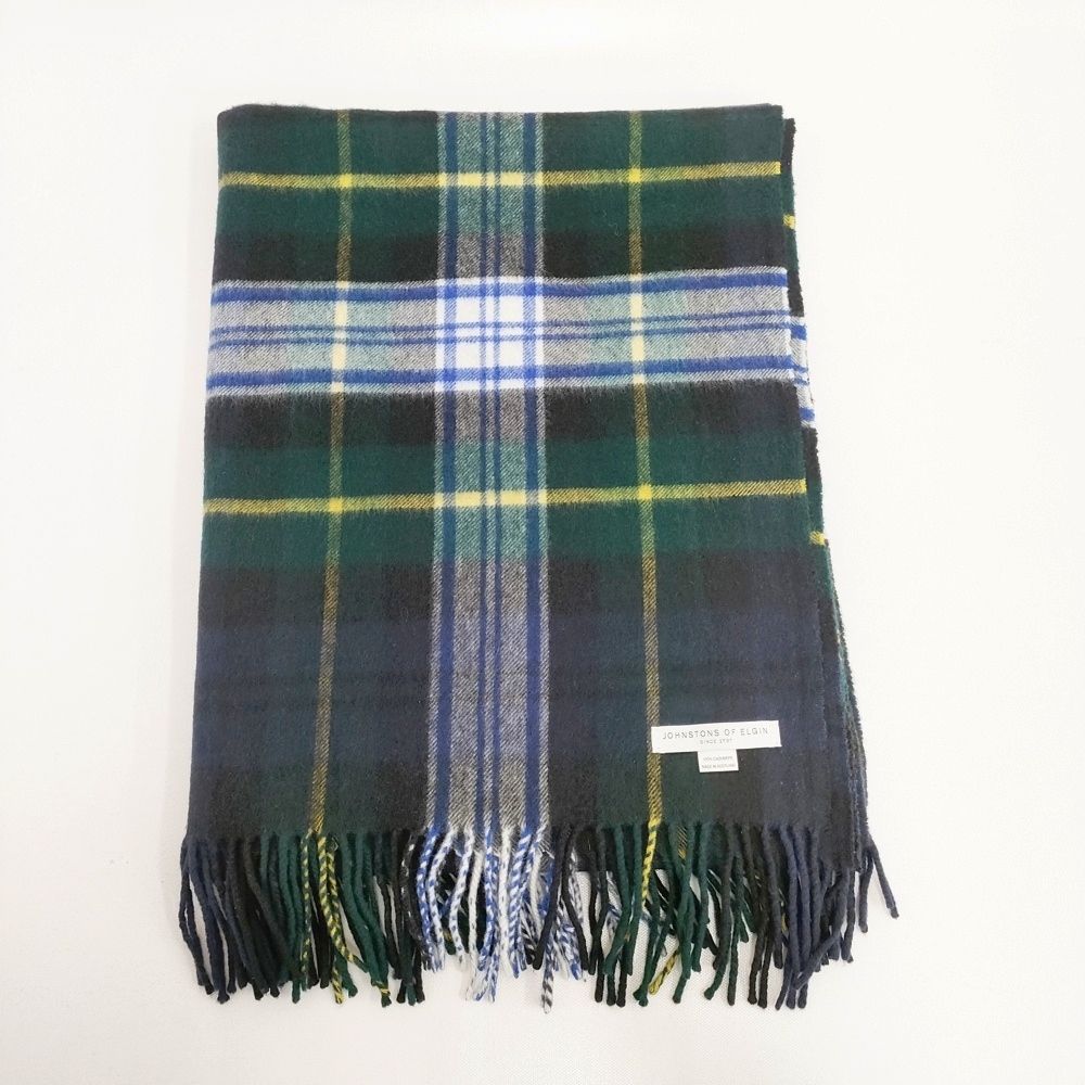 JOHNSTONS OF ELGIN カシミヤ 大判 マフラー チェック ストール グリーン ネイビー レディース ジョンストンズオブ エルガン【中古】5-1127T◎ JOHNSTONS OF ELGIN カシミヤ 大判 マフラー チェック ストール