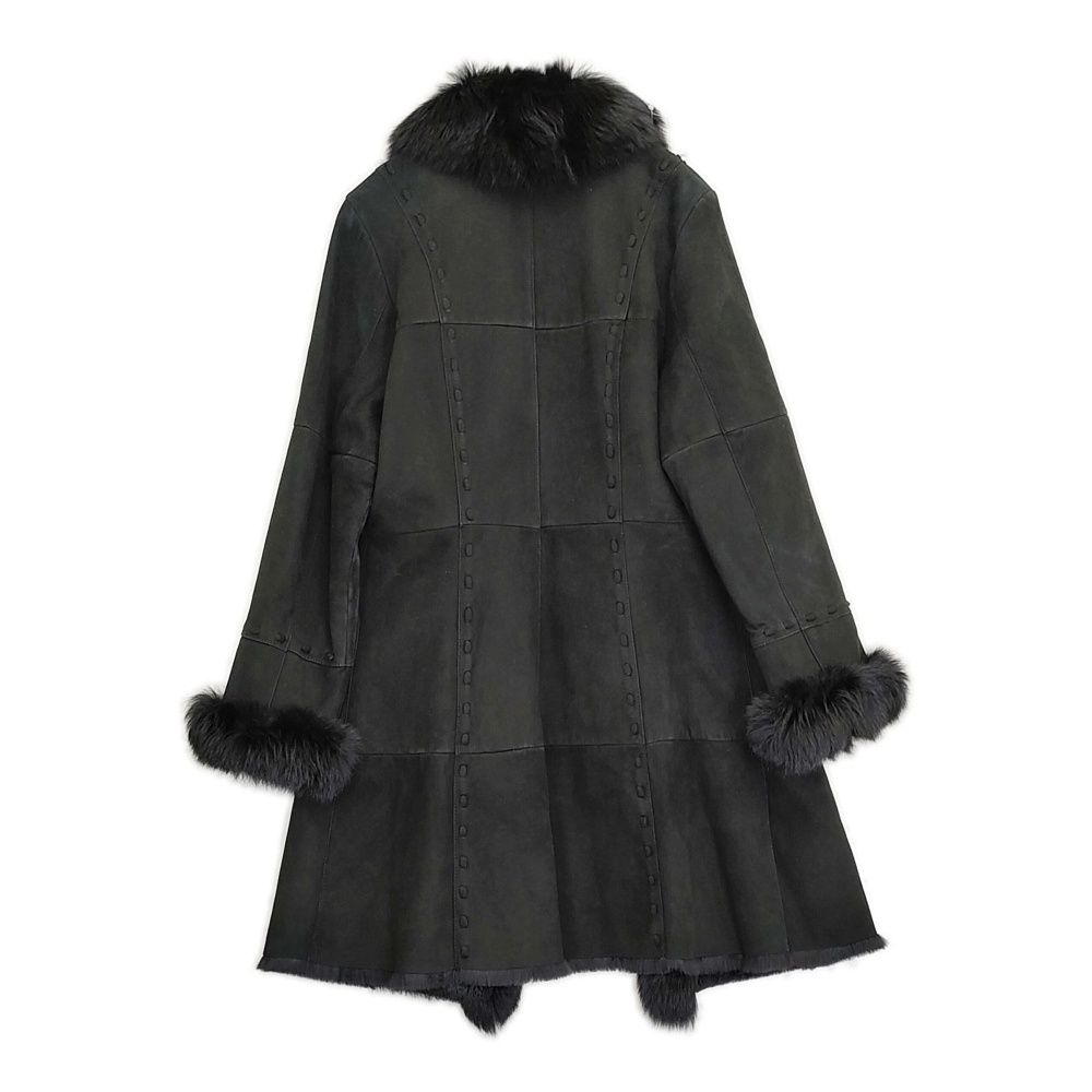 LINOS リノス 本体ラビットファー 衿袖フォックスファー サイズ40 コート ブラック レディース 5-1127 A