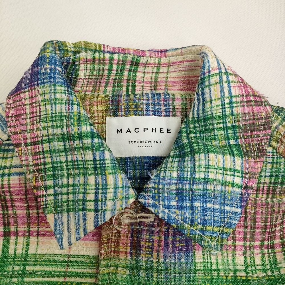 MACPHEE オーバーチェックツイードステンカラーコート 定価88000円 トゥモローランド 裏地付 24SS マルチカラー レディース マカフィー【中古】5-1127T♪ MACPHEE オーバーチェックツイードステンカラーコート 定価88000円