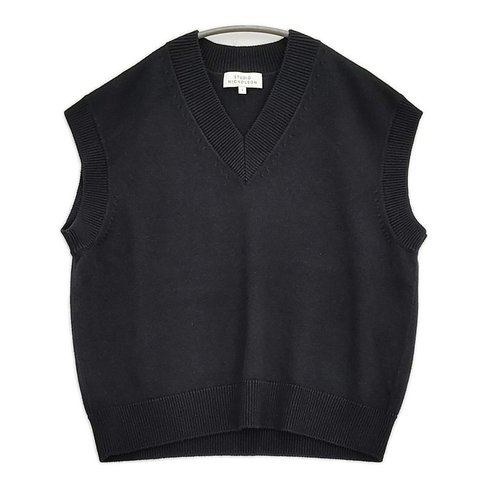 STUDIO ウールコットン Vネック プルオーバー サイズ1 ニット ベスト ブラック レディース スタジオ ニコルソン 5 1127 T