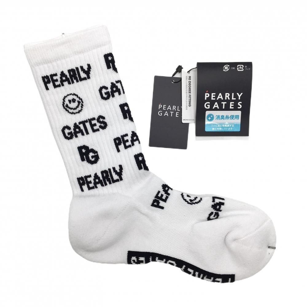 未使用品】パーリーゲイツ ソックス 白×黒 ロゴ総柄 ニコちゃん