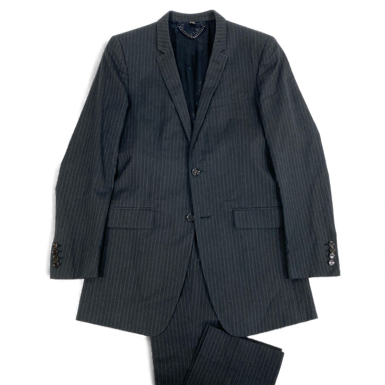 68 L 11 バーバリー イタリア製 コレクションライン シングルスーツ セットアップ 裏地ロゴ総柄 46 ブラック ストライプ ウール メンズ 男性用u 02 t