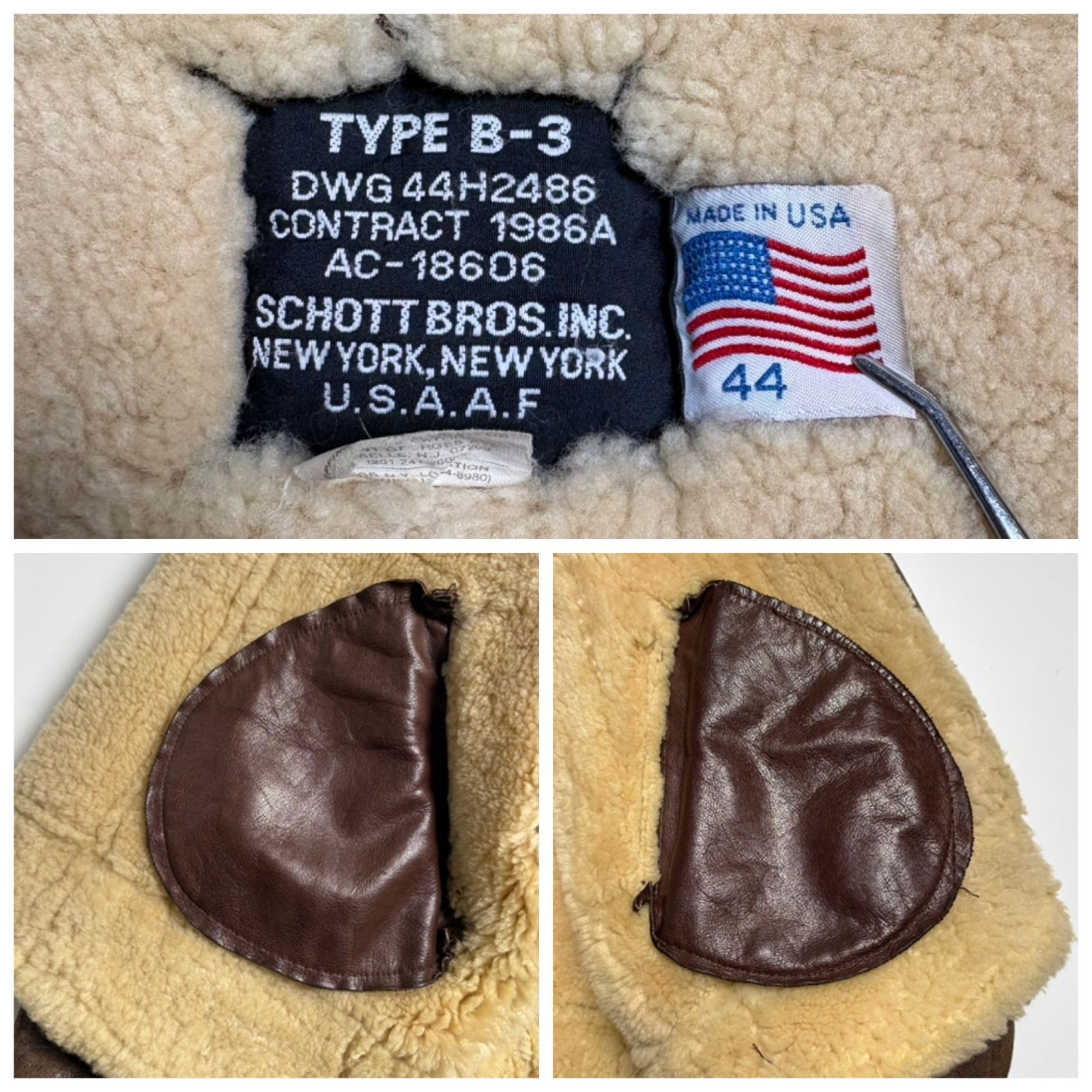 米国製】Schott レザージャケット 茶 44 ムートンジャケット B-3