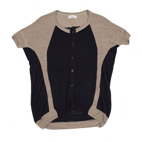 ワイズY's バイカラー切替半袖ニットカーディガン 紺モカ2 - メルカリ