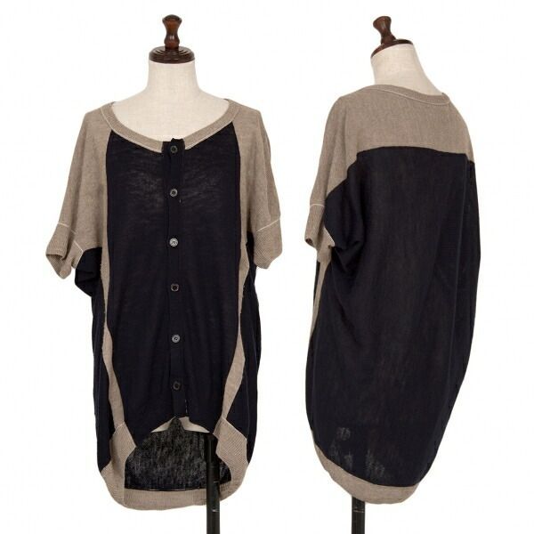 ワイズY's バイカラー切替半袖ニットカーディガン 紺モカ2 - メルカリ