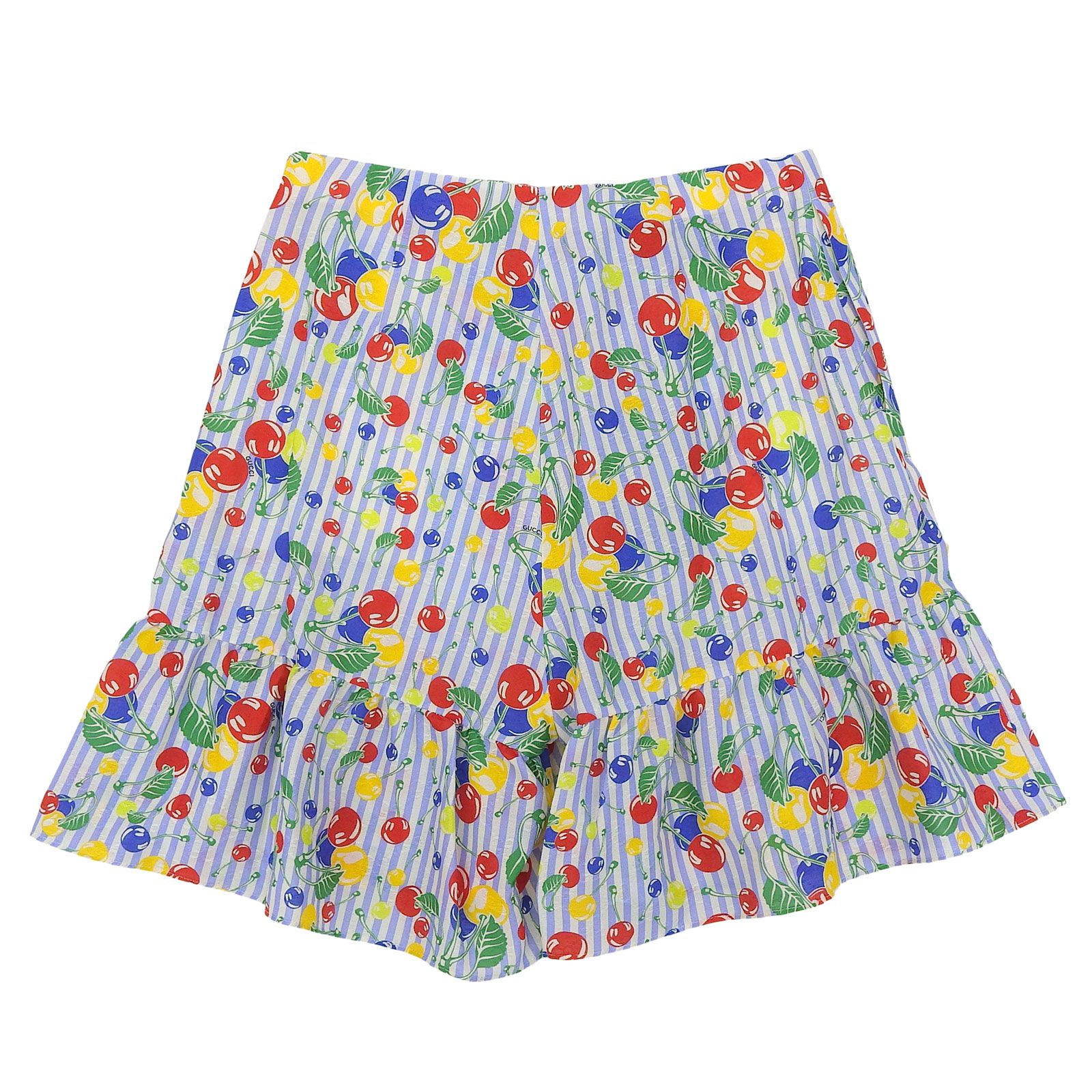 ♥品▲GUCCI グッチ 739766 シルク混 チェリープリント GG柄 フリル ショートパンツ マルチ 40 ハンガー付き イタリア製 レディース