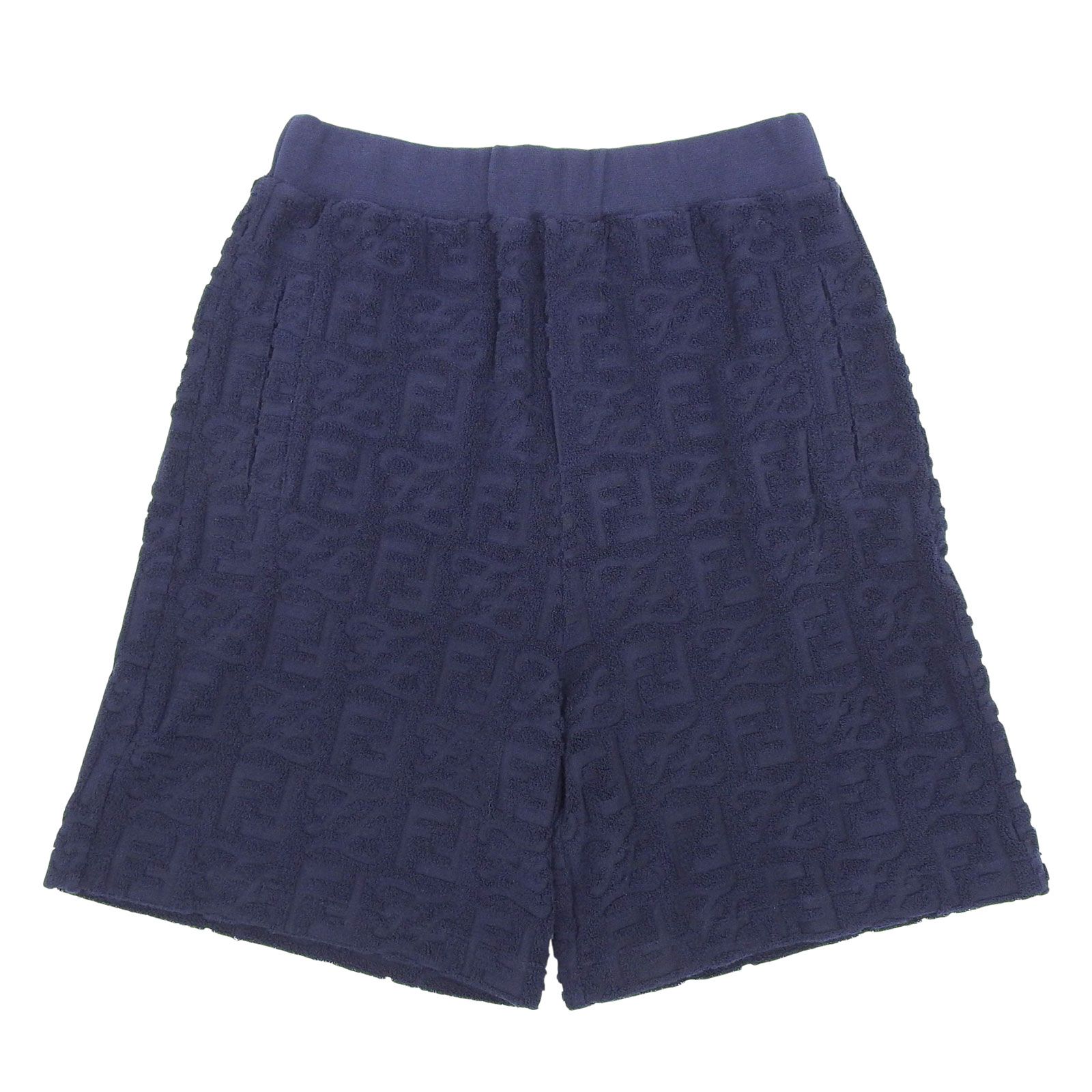 ♥品▲FENDI フェンディ 2025年製 FB 0689 FFロゴ総柄 コットン ハーフパンツ ショートパンツ ネイビー 44 イタリア製 メンズ