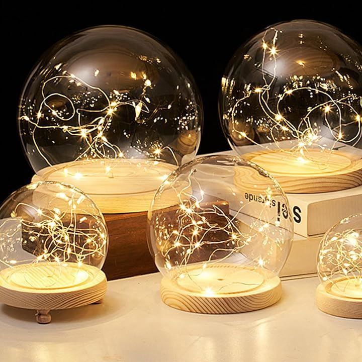 st@r ink 透明ガラスドーム LED付き コレクションケース ショウケース ショーケース ディスプレイケース ガラスケース (円形20cmx20cm,  20cmx20cm)