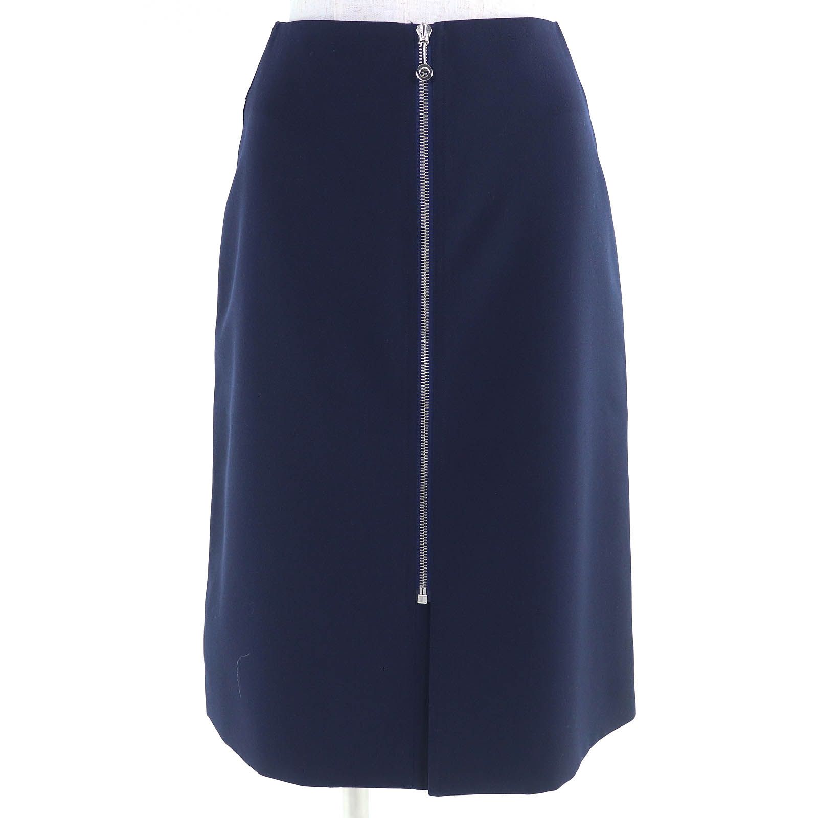 HERMES エルメス 21 AW ウール レーヨン センタージップ タイトスカート ネイビー 34 フランス製 レディース