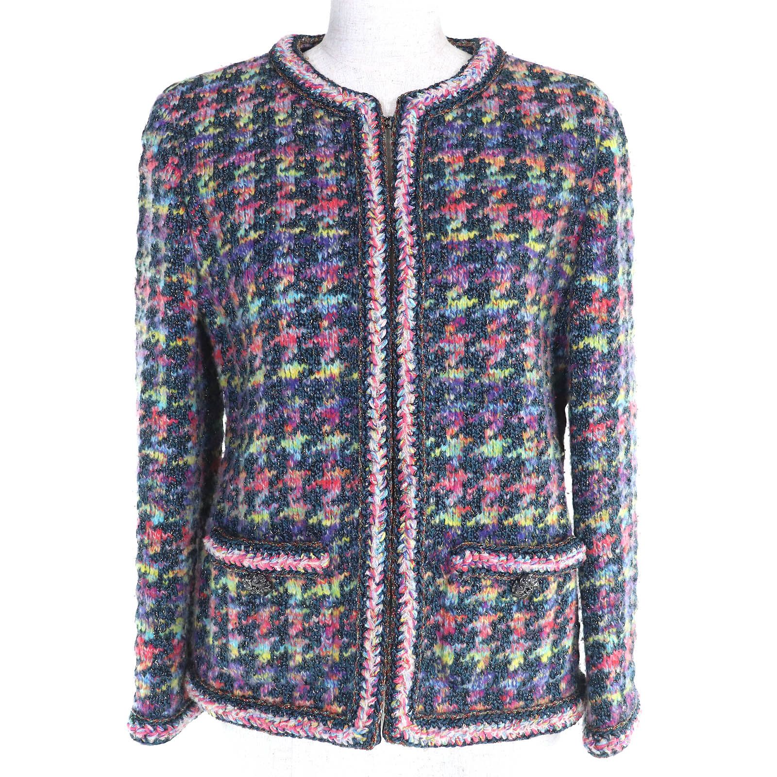 極美品△CHANEL シャネル P64526 シルク ウール ココマークボタン ラメ