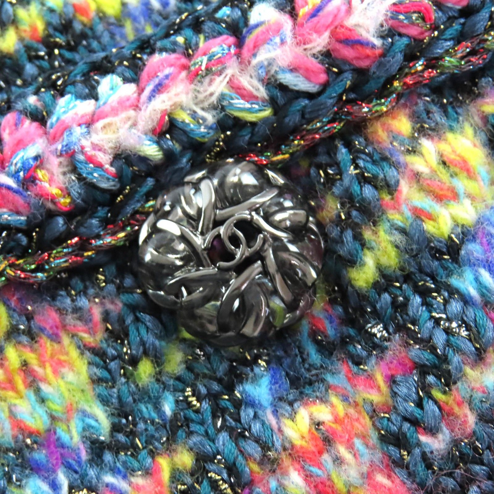 極美品△CHANEL シャネル P64526 シルク ウール ココマークボタン ラメ