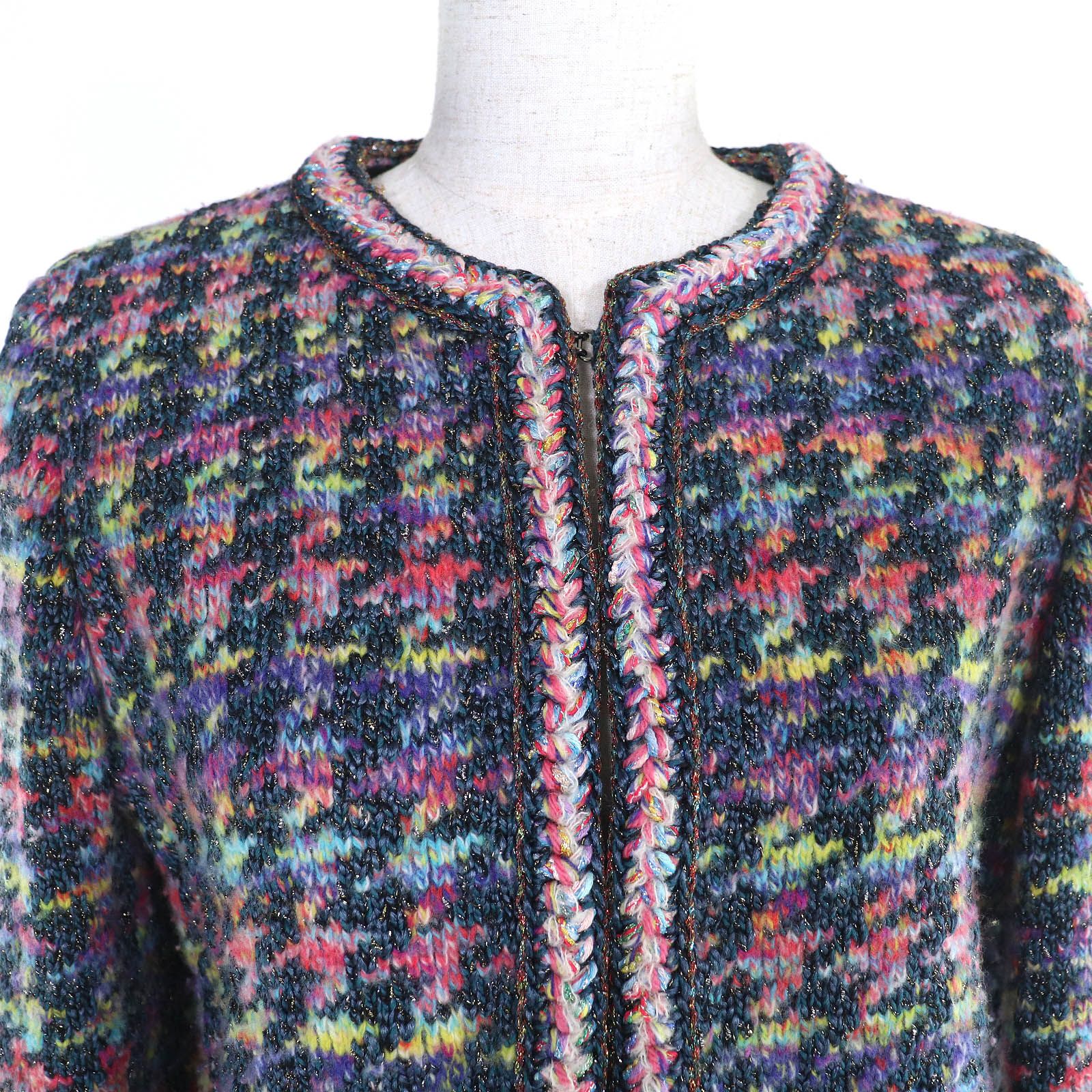 極美品△CHANEL シャネル P64526 シルク ウール ココマークボタン ラメ