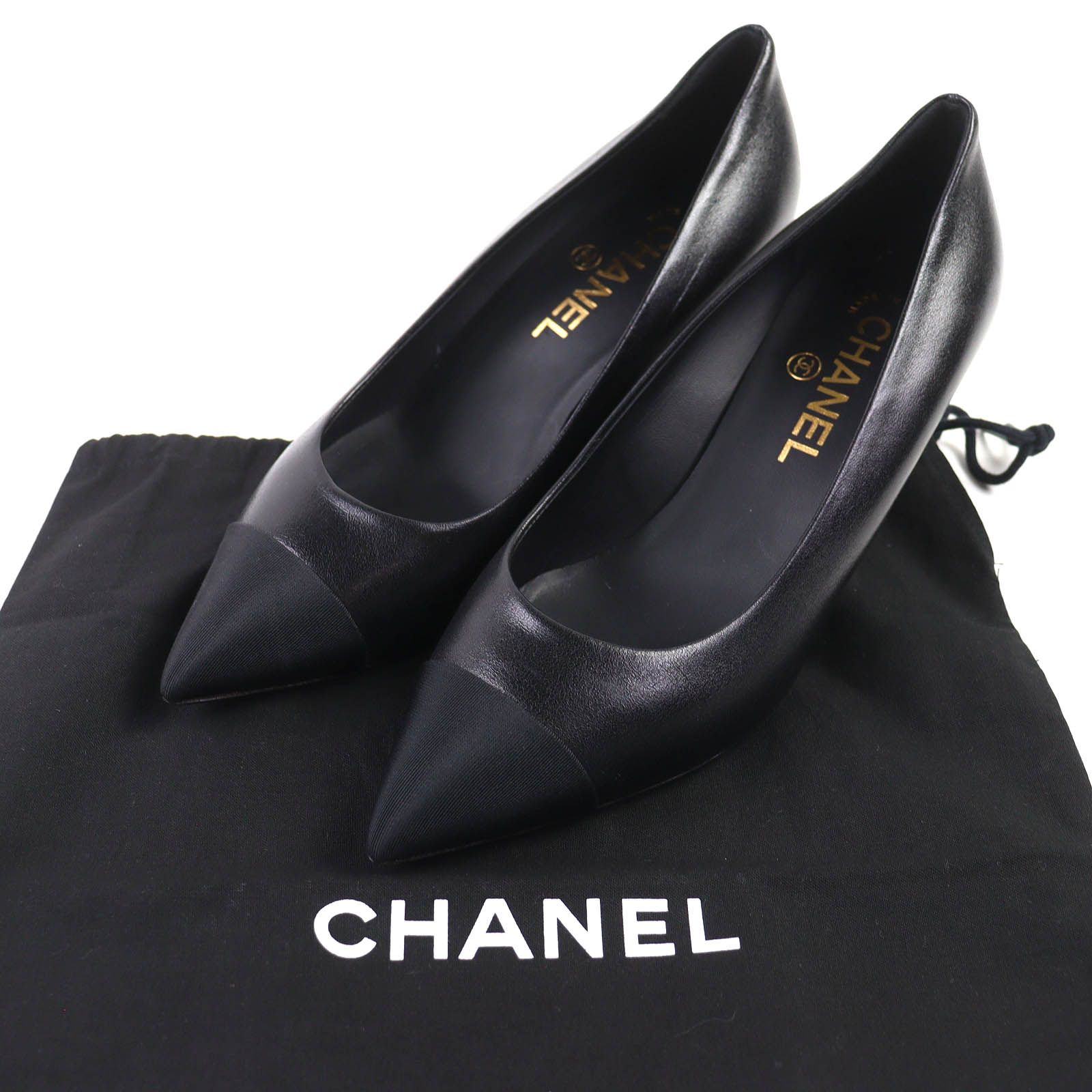 【美品】CHANEL シャネル パンプス ココマーク ブラック 美品△CHANEL シャネル G31984 ココマーク 異素材切替 ポインテッド
