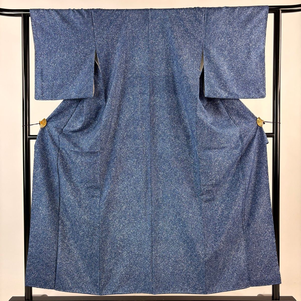 美品】 小紋 身丈156.5cm 裄丈62.5cm S 袷 幾何学模様 藍色 正絹 優品