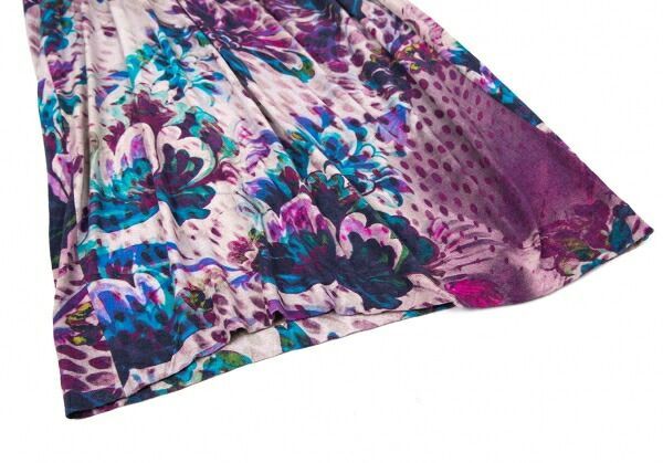 エトロETRO フラワープリントカシュクールワンピース 紫グレー他42