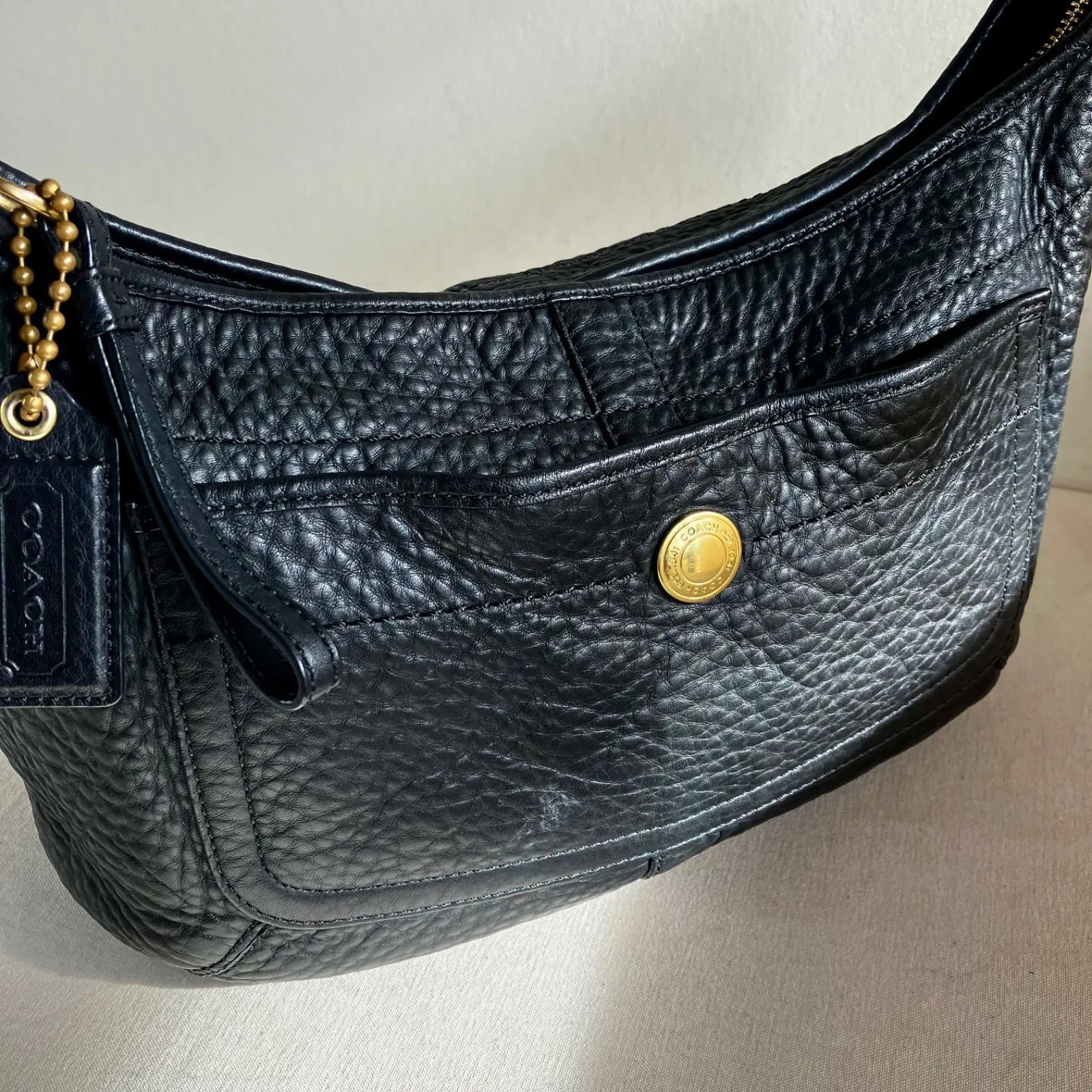 Coach Ergo Shoulder Hobo Bag Black Pebbled Leather Handbag y2k