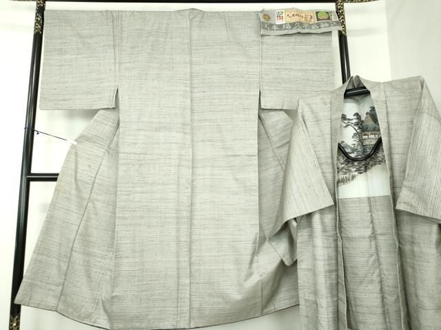 平和屋着物●男性 重要無形文化財 本場久米島紬 ゆうな染 手織アンサンブル 格子 証紙付き 正絹 ps