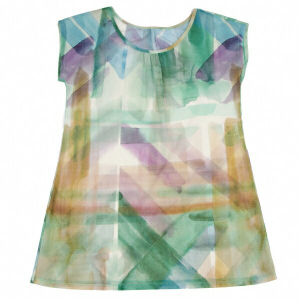 プリーツプリーズPLEATS PLEASE メッシュ水彩プリントトップス マルチ3