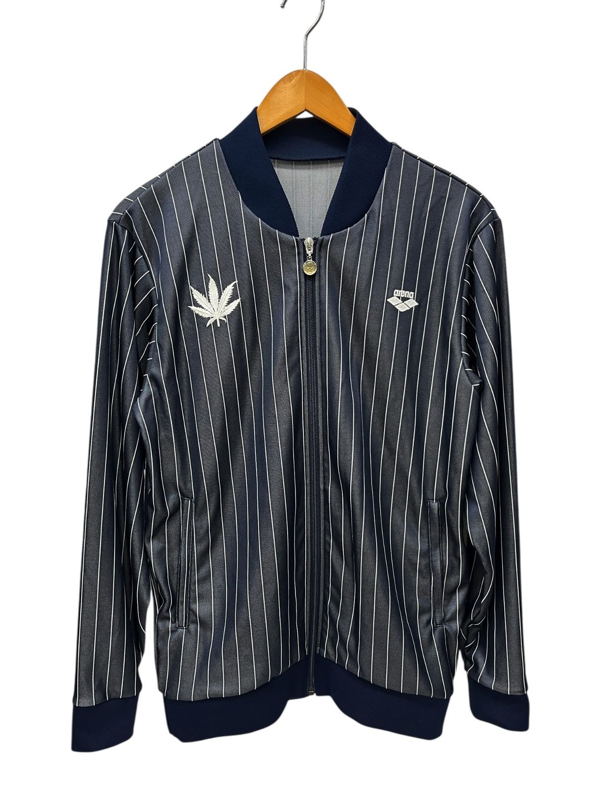 lucien pellat-finet ルシアンペラフィネ arenaコラボ ヘンプ刺しゅう ストライプ トラックジャケット トラックパンツ セットアップ S ネイビー メンズ|028