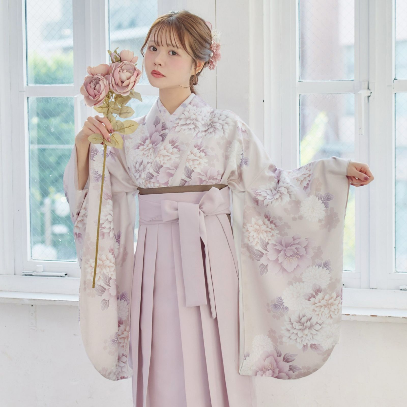 新品袴4点セット 卒業式 小学生 大学生 袴セット レディース 灰桜