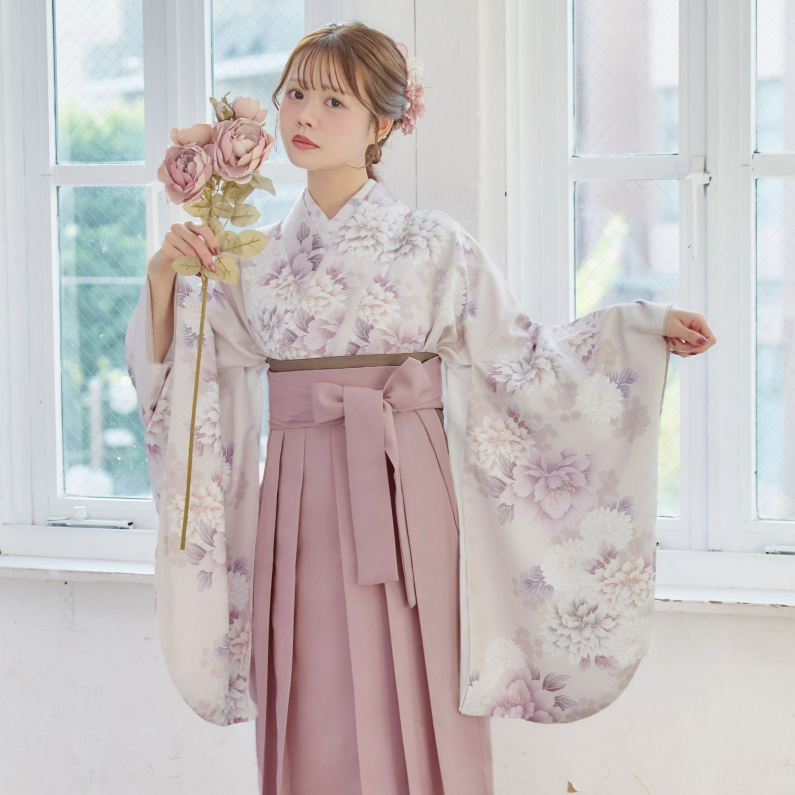 新品袴4点セット 卒業式 小学生 大学生 袴セット レディース 灰桜