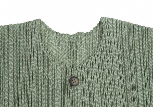 プリーツプリーズPLEATS PLEASE 工字繋ぎプリントプリーツカーディガン