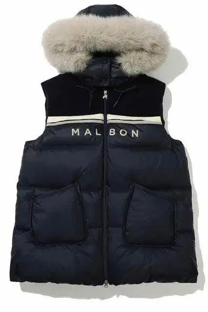 マルボンゴルフベスト ファー トリミング ロング ダウン ネイビー M