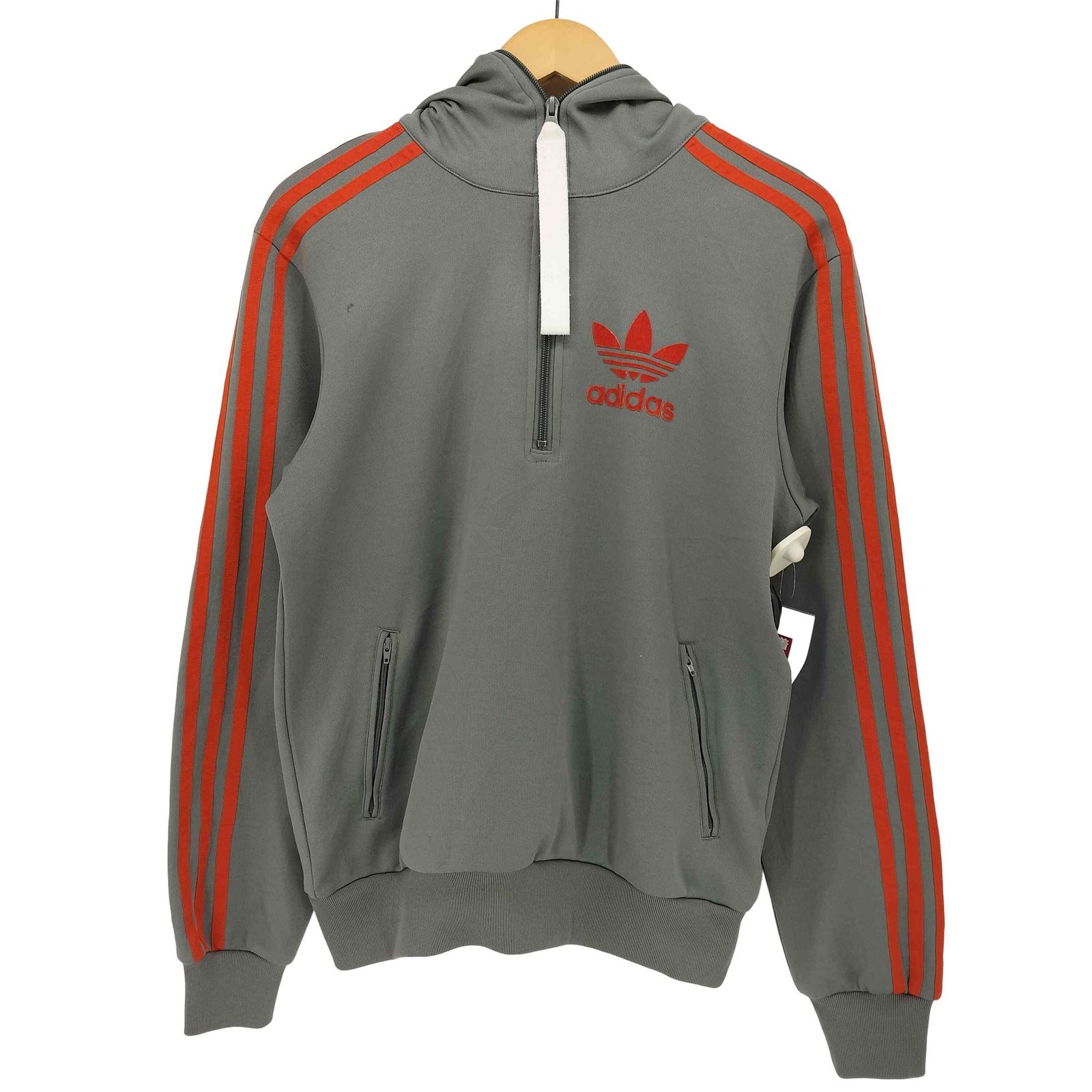 adidas Originals(アディダスオリジナルス) 00S トレフォイルロゴ スリーストライプ カスタム 刺繍 プルオーバー フーデッド トラック ジャケット メンズ 表記無 【中古】【ブランド古着バズストア】 アディダスオリジナルス adidas Originals 00S トレフォイルロゴ