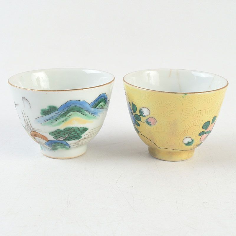 中国 乾隆年製款 粉彩山水花文 煎茶碗 二客まとめて C S464 - メルカリ