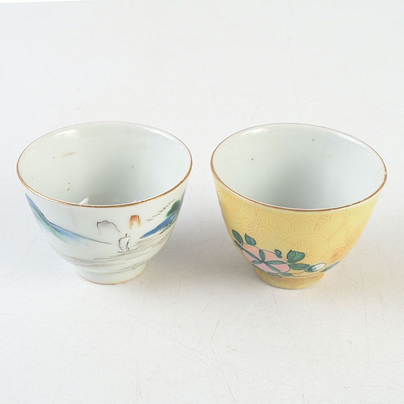 中国 乾隆年製款 粉彩山水花文 煎茶碗 二客まとめて C S464 - メルカリ