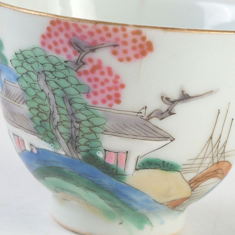 中国 乾隆年製款 粉彩山水花文 煎茶碗 二客まとめて C S464 - メルカリ