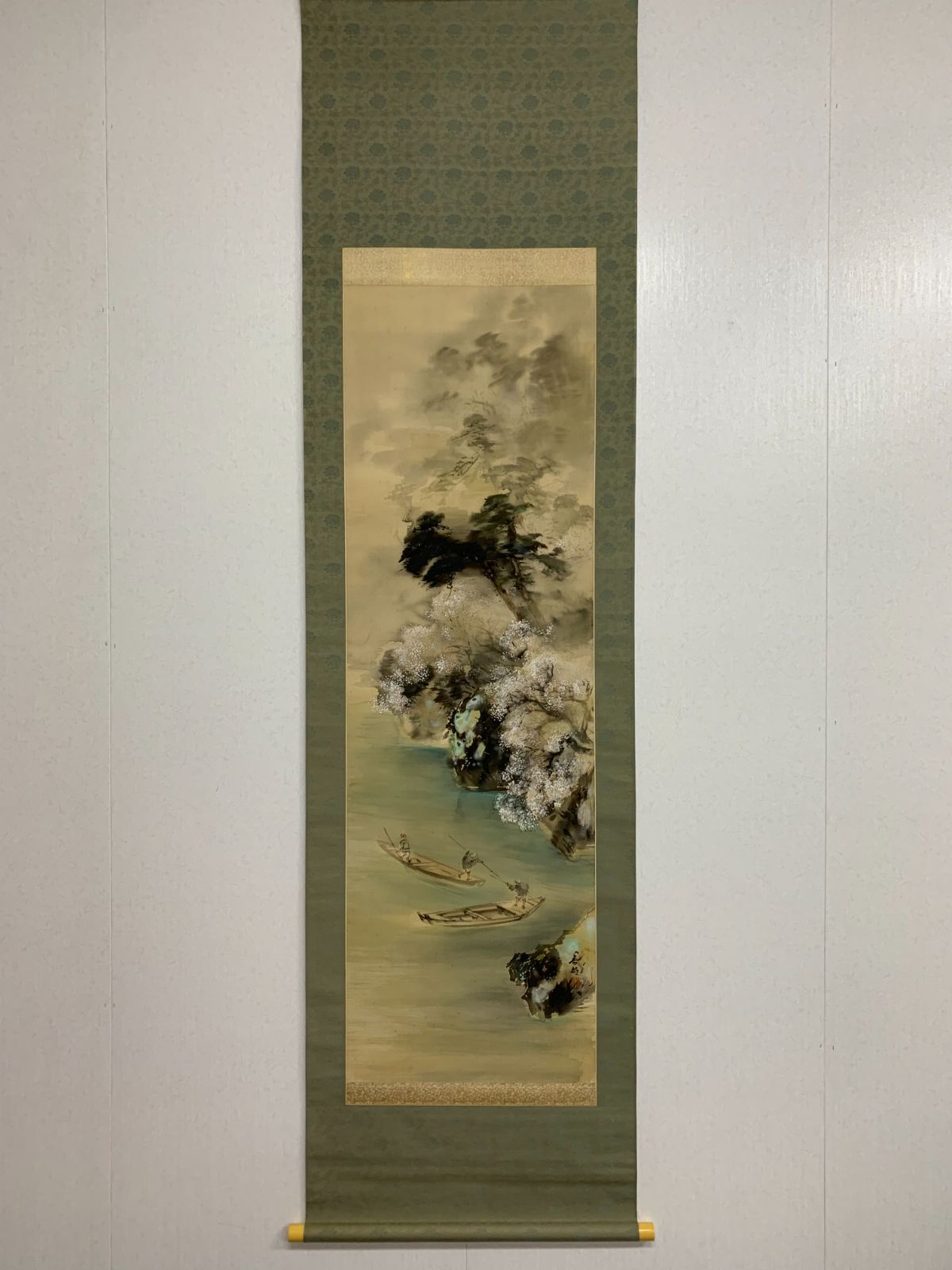 掛け軸】218 香邨「嵐峡春色之図」山水 桜 #茶掛 #掛軸 #古美術 #骨董