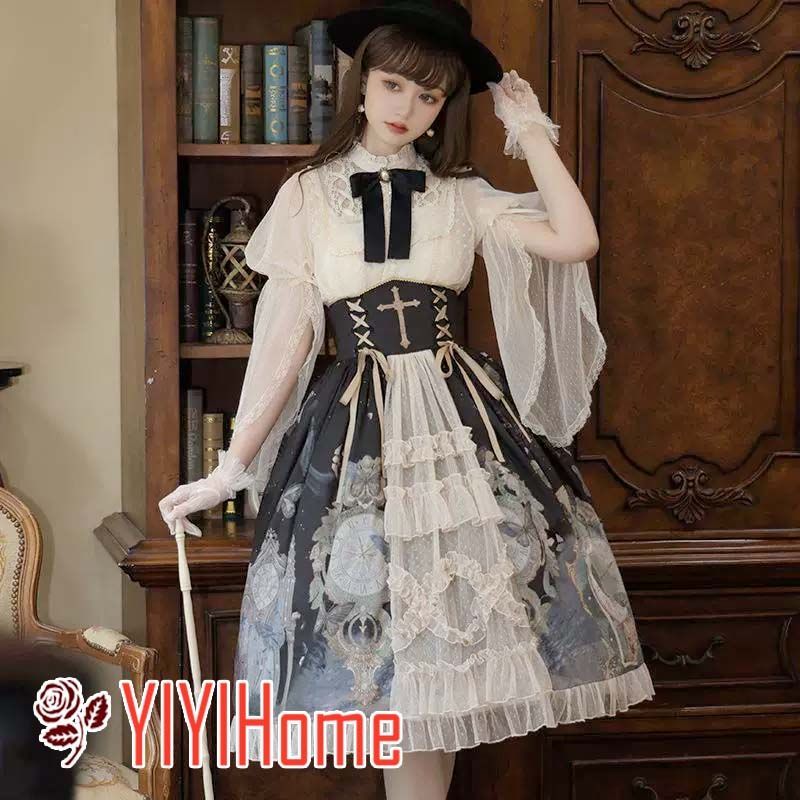 蝶と時計 OP ロリータ 可愛い Lolita 甘め キャミ ワンピース 日常おしゃれドレス レディース 撮影 お出かけ イベント コスプレ 仮装 フェミニン華やかスタイル 体型カバー ガーリー清楚系 甘かわロリータワンピ