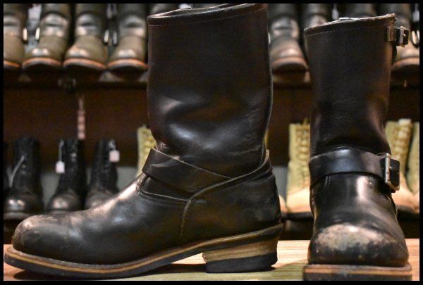 9 D 07年 レッドウィング 2268 エンジニア ブラッククローム 黒 スチールトゥ プルオン ブーツ redwing FK 381