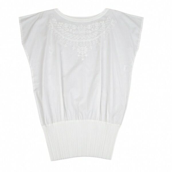 プリーツプリーズPLEATS PLEASE 裾プリーツ切替レース刺繍チュニック