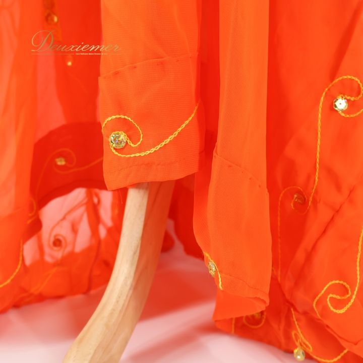 ベリーダンス 衣装 ハリージドレス オレンジ系 スパンコール ビーズ 橙