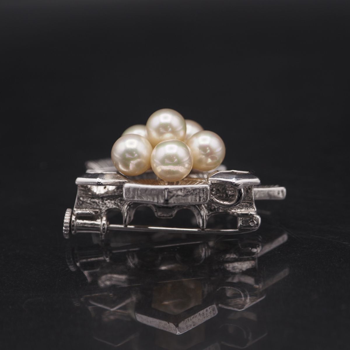 J633 本真珠 6.3mm6珠 パール SILVER刻印 ブローチ ヘキサゴン ハチの
