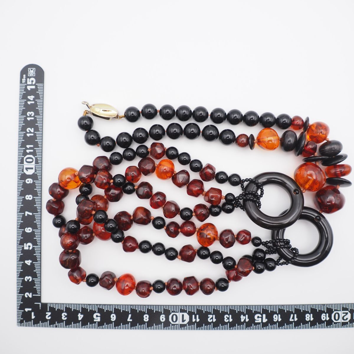 コハクページ！ J784 琥珀 コハク オニキス 水牛 SILVER刻印 ネックレス 大ぶり