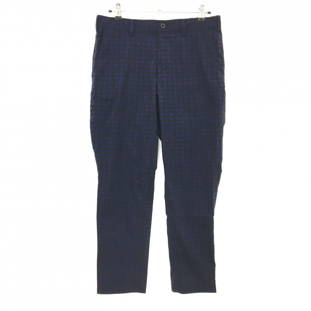 週末値下‼️【未使用】BEAMS GOLF 裏起毛パンツ　ネイビー　48（L相当） 美品】ビームスゴルフ パンツ ブルー×黒 チェック ロゴ白 複数ポケット